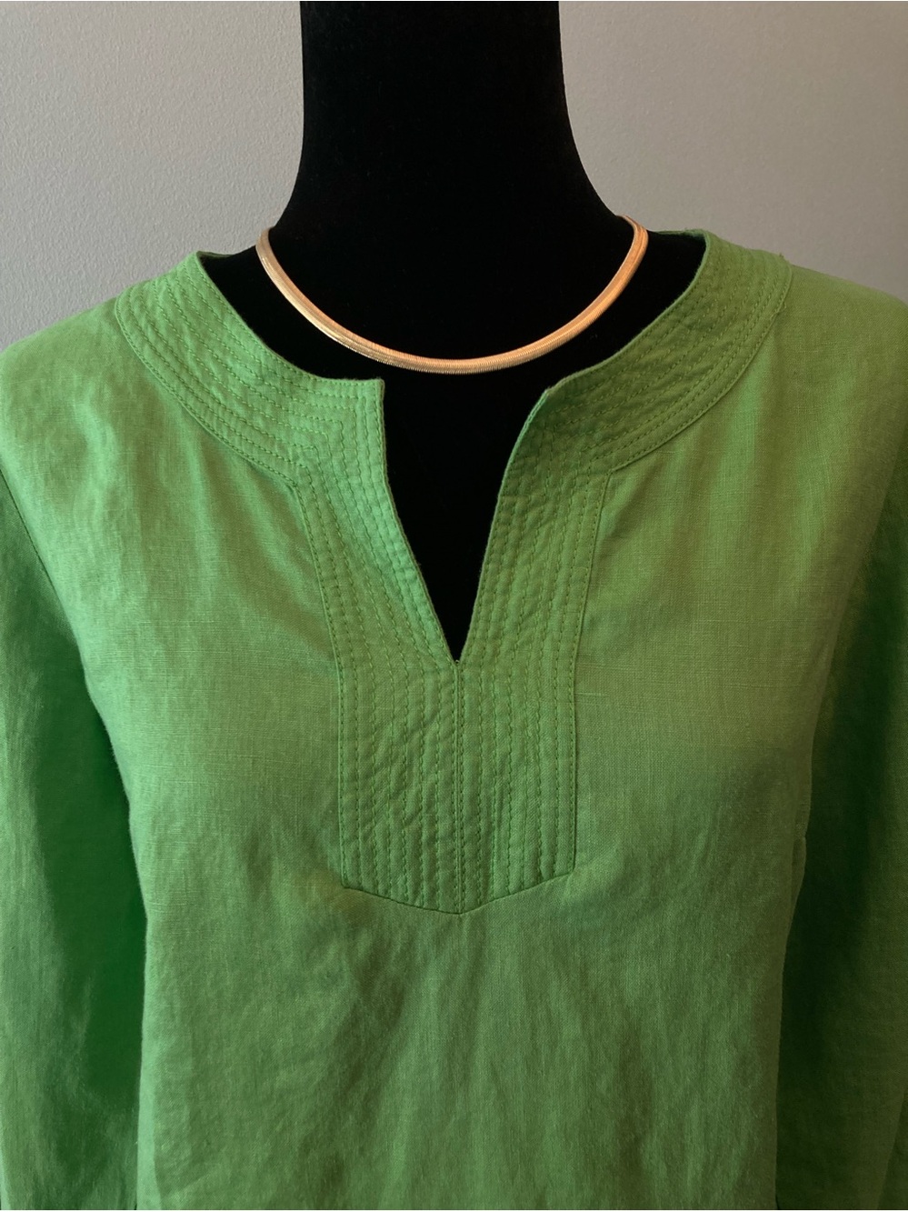 100% Linen Talbots Women's Green Split-Neck Linen Top Medium Petite